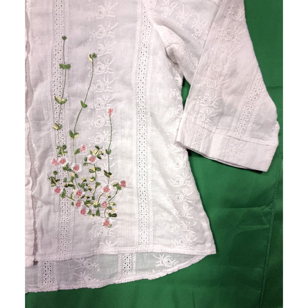 White eyelet Sz L Blossom Embroidered blouse for Women - Picture 4 of 10